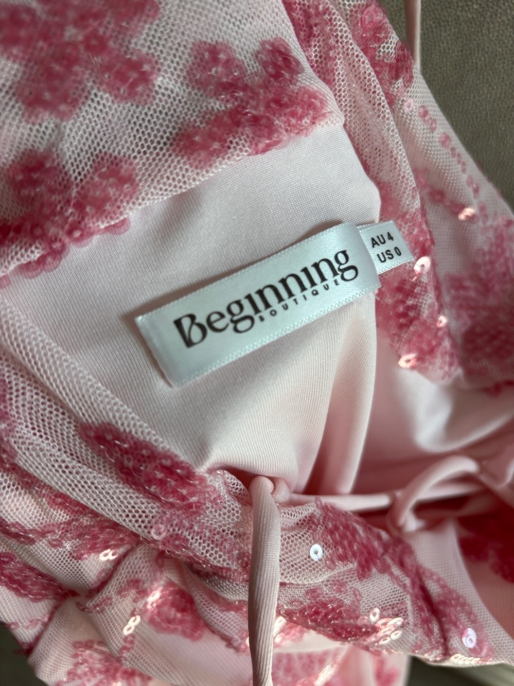 Beginning Boutique Pink Sequin Party Mini dress size US 0 like new condition - Picture 3 of 6
